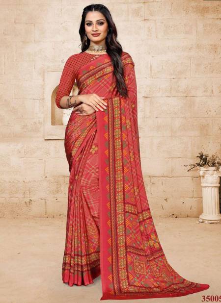Red SUSHMA GRACE Fancy Designer Ethnic Wear Slim Crape Printed Latest Saree Collection 35005 B